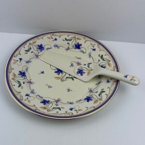 Andrea By Sadek Cake Plate and Server Discontinued Blue Flower & Vine Pattern